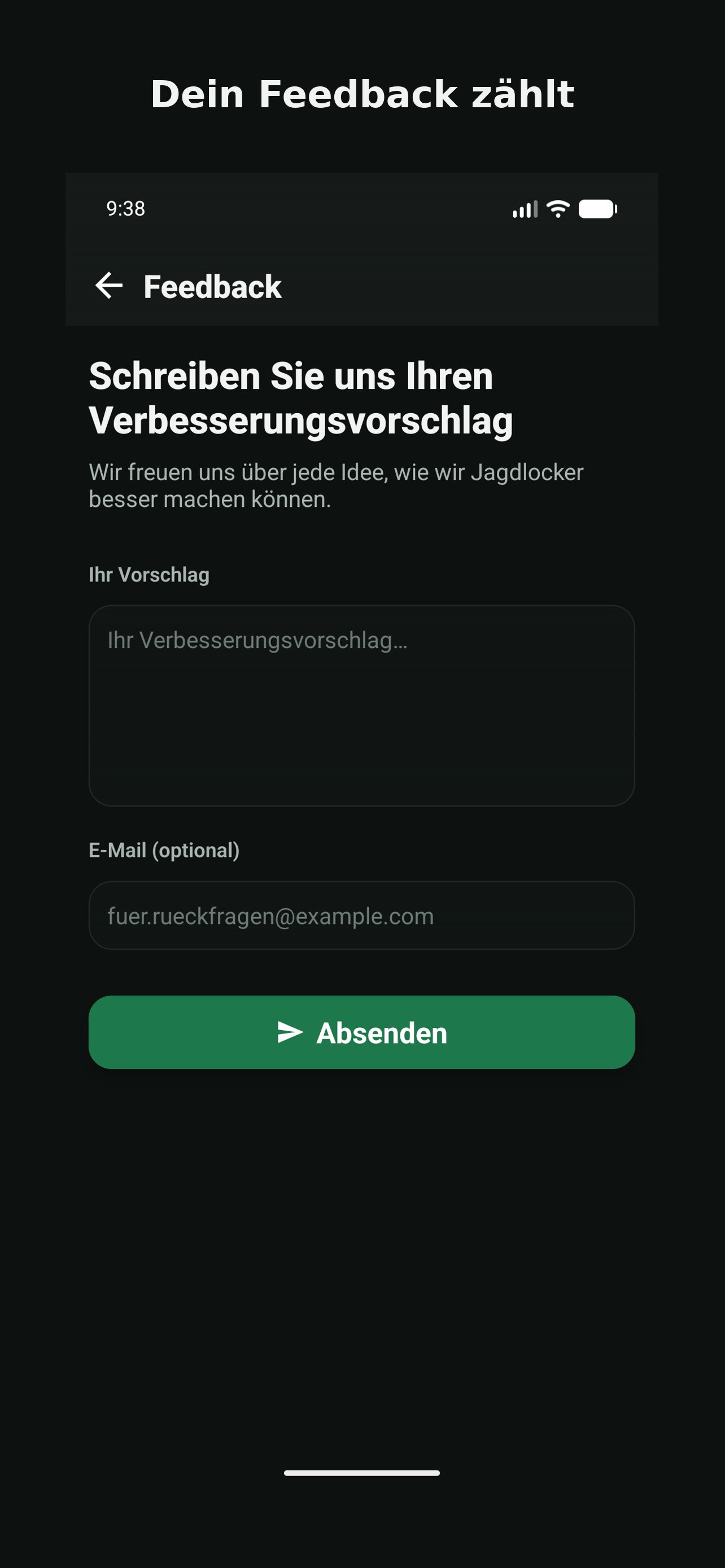 Jagdlocker App – Feedback-Funktion direkt in der App